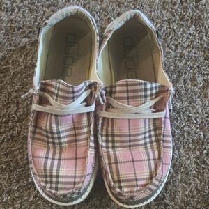 Hey Dude Pink Plaid Women's Loafers